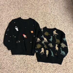 Boys Zara Black Sweater Soace Embroidery  and Navy Sweater with Dinosaur Designs